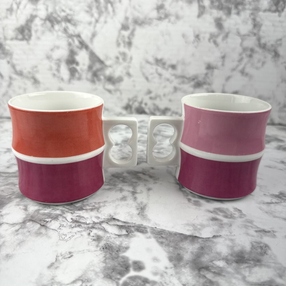 Vintage Block Chromatics Red Lavender Set of 2 Tea Coffee Cups Germany - Picture 3 of 10